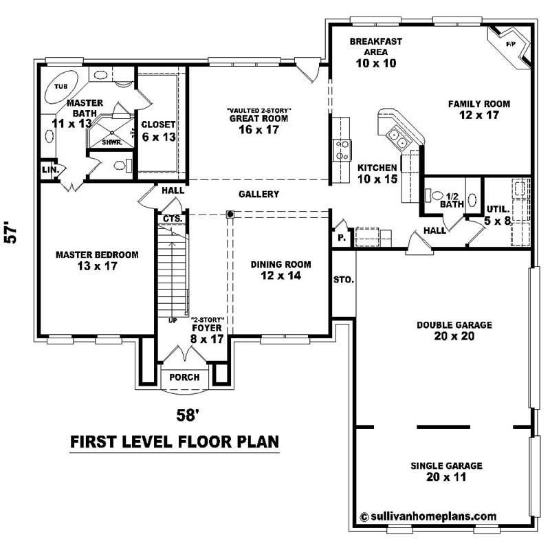 Floor Plan First Story of Southern Plan #170-1590
