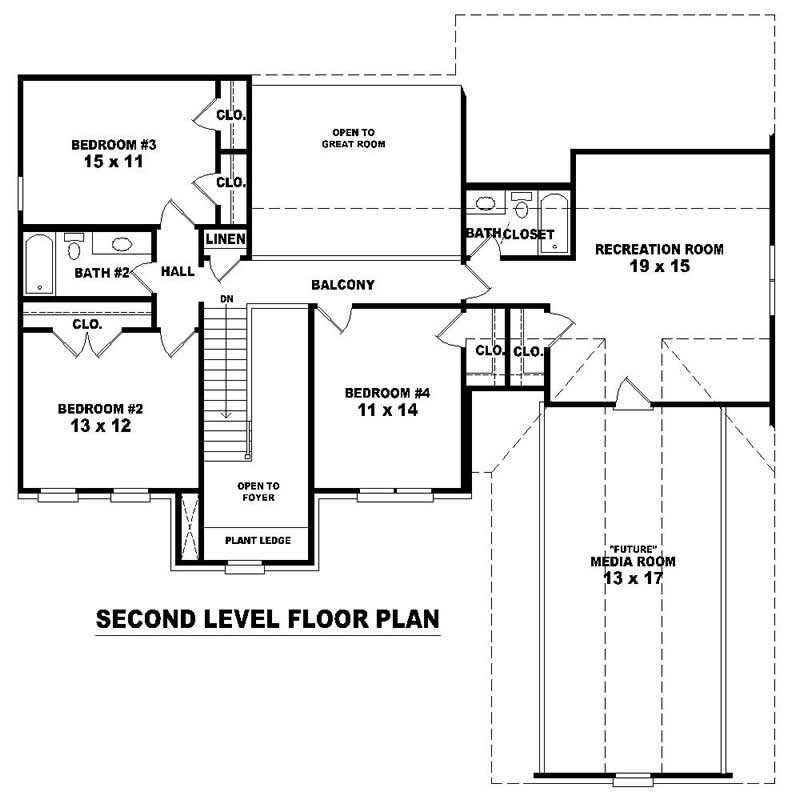 Floor Plan Second Story of Southern Plan #170-1590