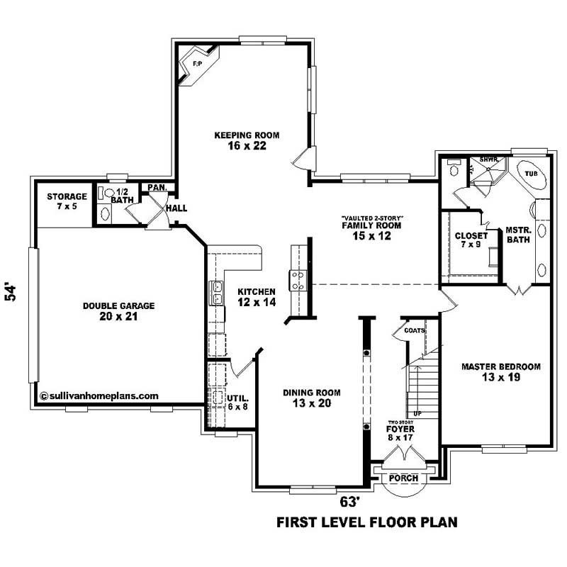 Floor Plan First Story of Southern Plan #170-1591