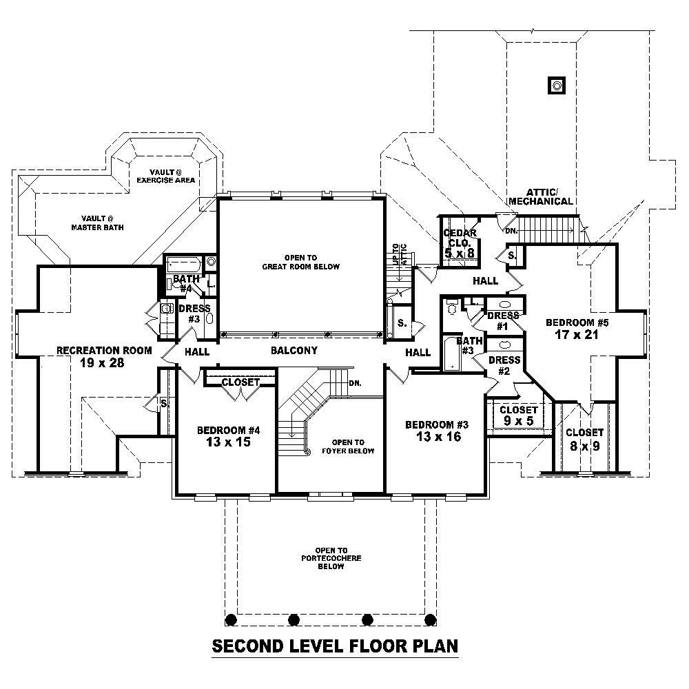 Floor Plan Second Story of Luxury Plan #170-1596