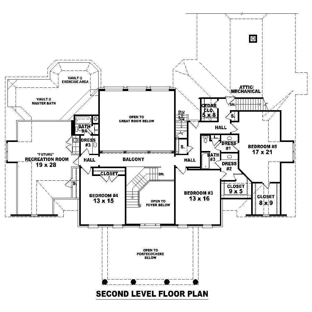 Floor Plan Second Story of Luxury Plan #170-1597