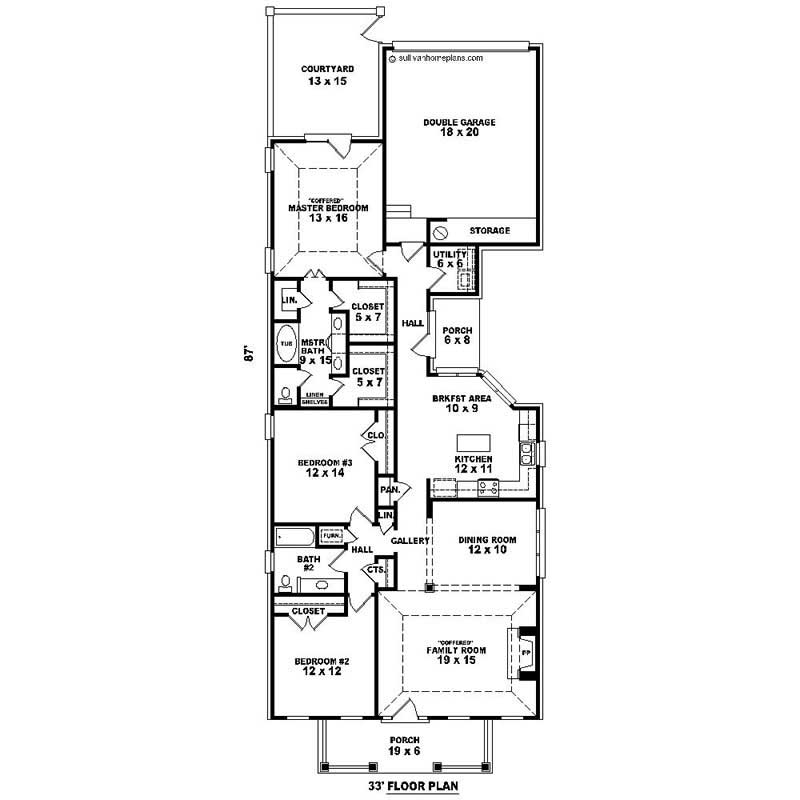 Floor Plan First Story of Southern Plan #170-1599