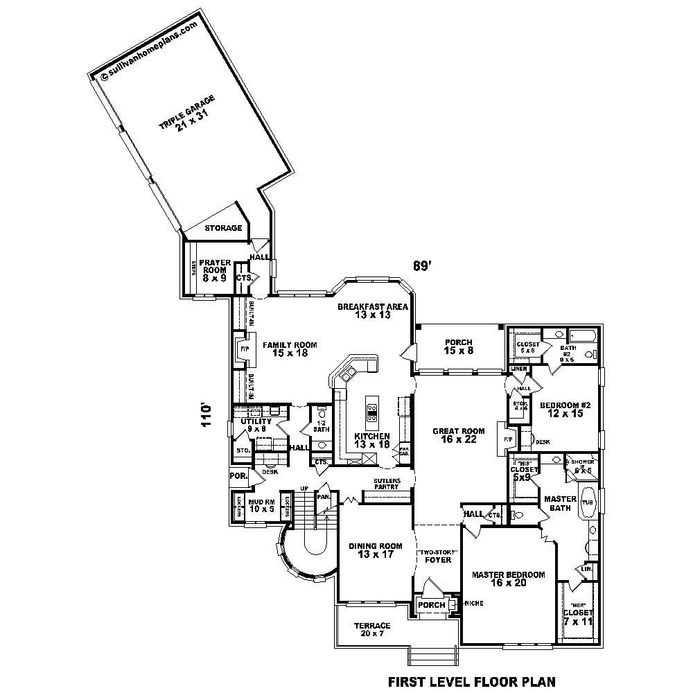 Floor Plan First Story of Country Plan #170-1600