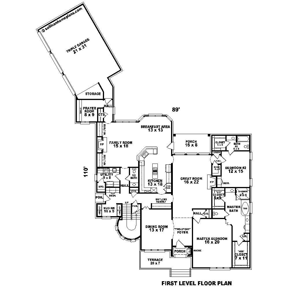 Floor Plan First Story of Country Plan #170-1601