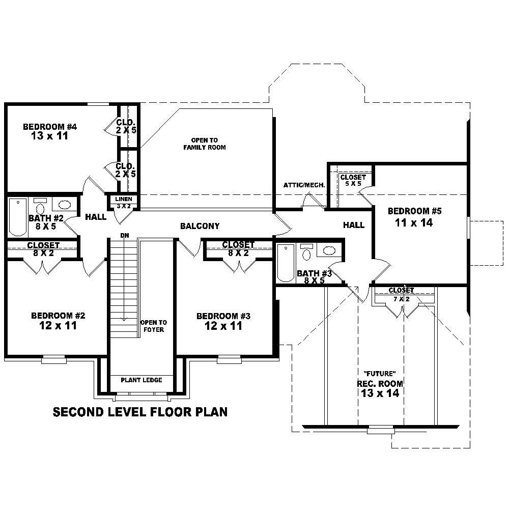 Floor Plan Second Story of Traditional Plan #170-1605