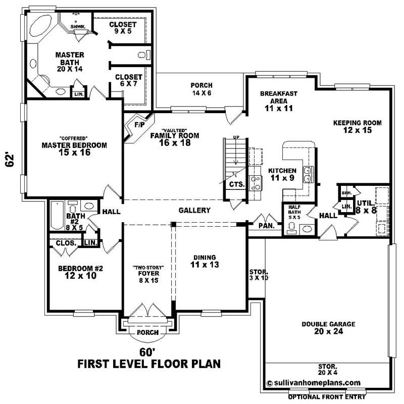 Floor Plan First Story of Southern Plan #170-1609