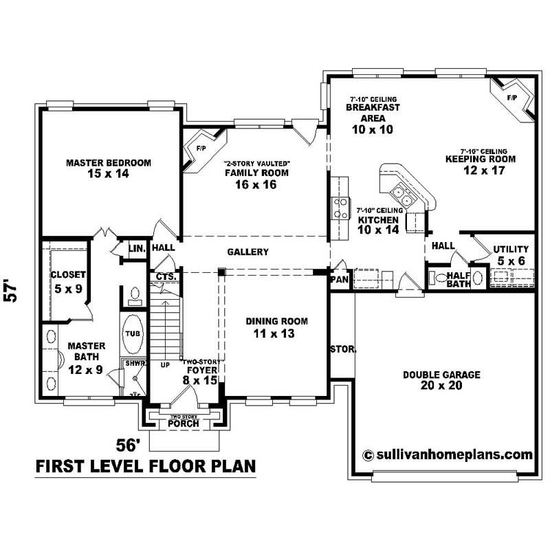 Floor Plan First Story of Southern Plan #170-1610