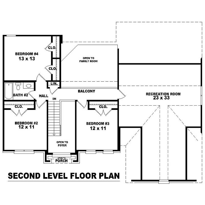 Floor Plan Second Story of Southern Plan #170-1610