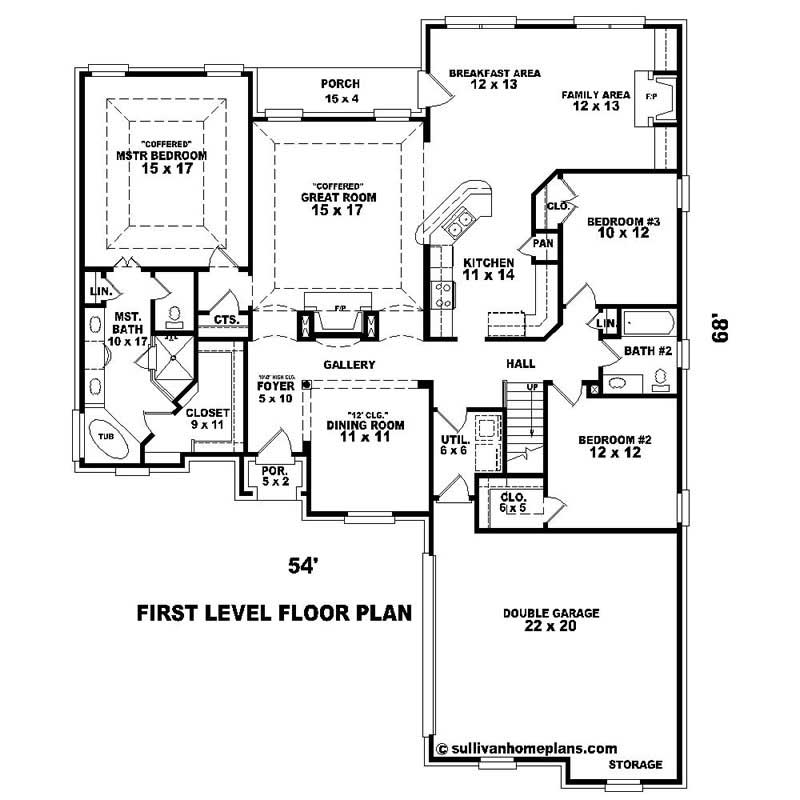 Floor Plan First Story of Southern Plan #170-1611