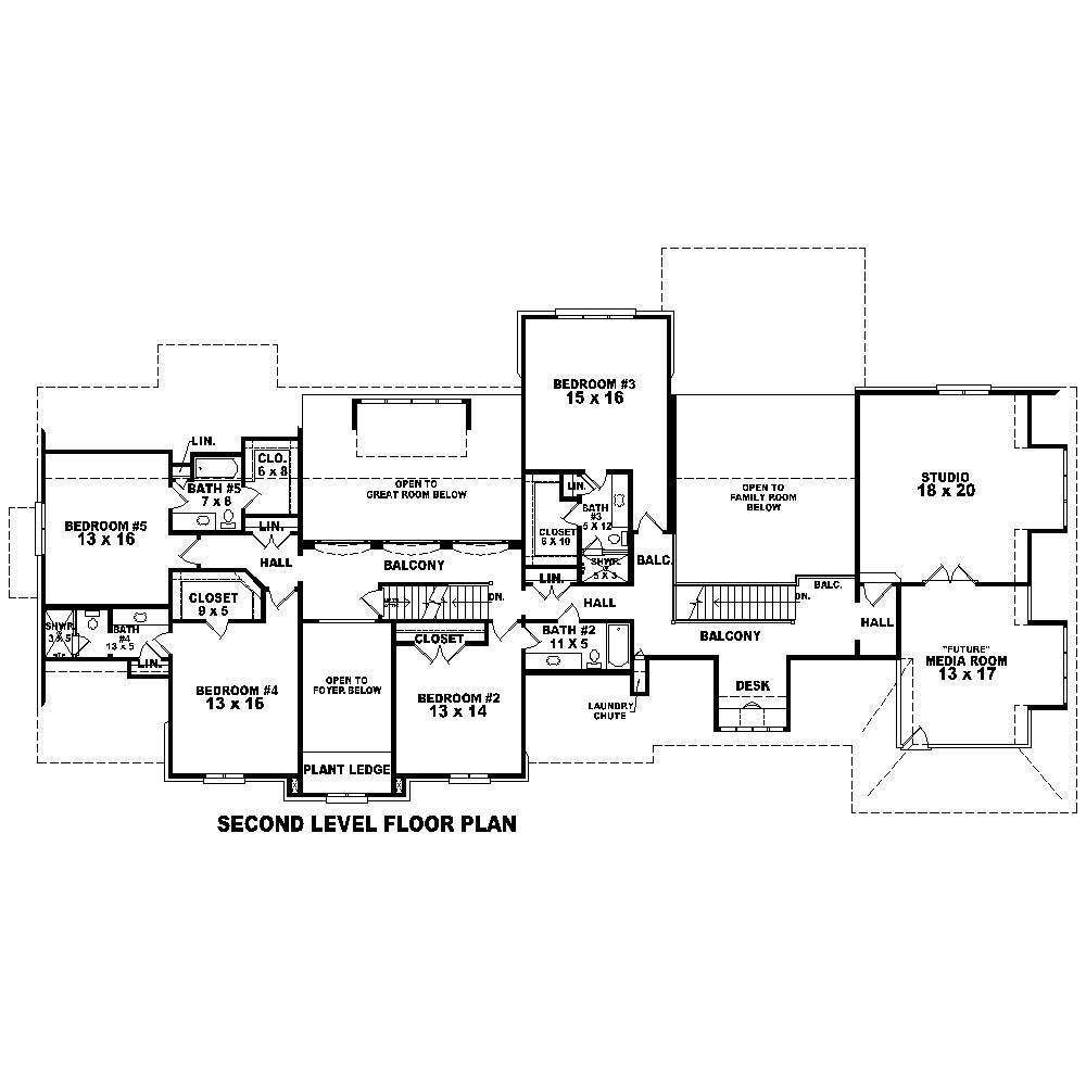 Floor Plan Second Story of Country Plan #170-1614