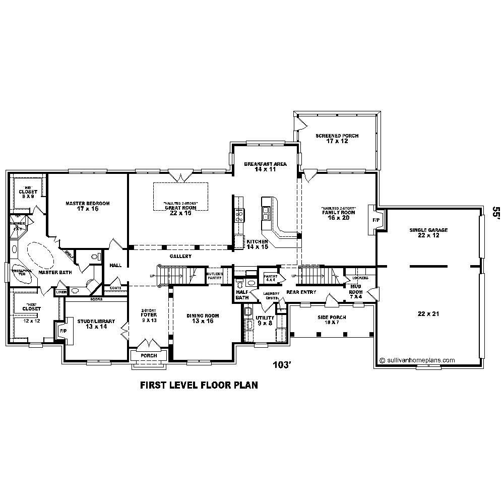 Floor Plan First Story of French Plan #170-1623