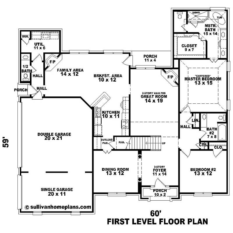 Floor Plan First Story of Southern Plan #170-1624