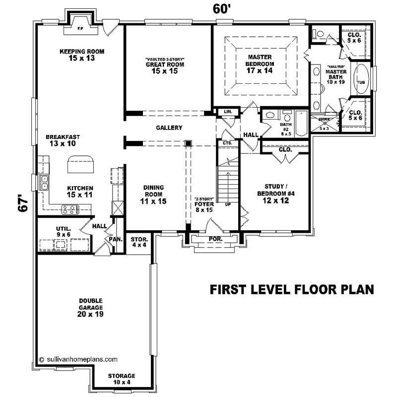 Floor Plan First Story of Southern Plan #170-1626