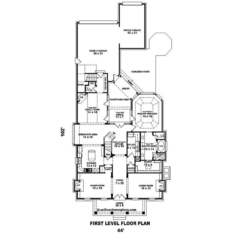 Floor Plan First Story of Southern Plan #170-1630