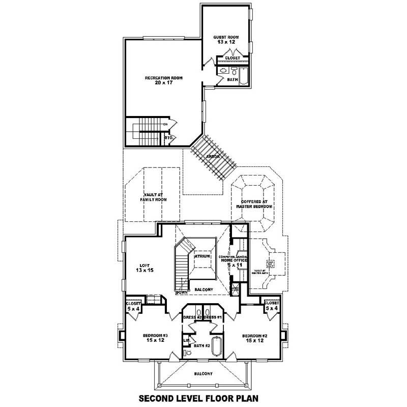 Floor Plan Second Story of Southern Plan #170-1630