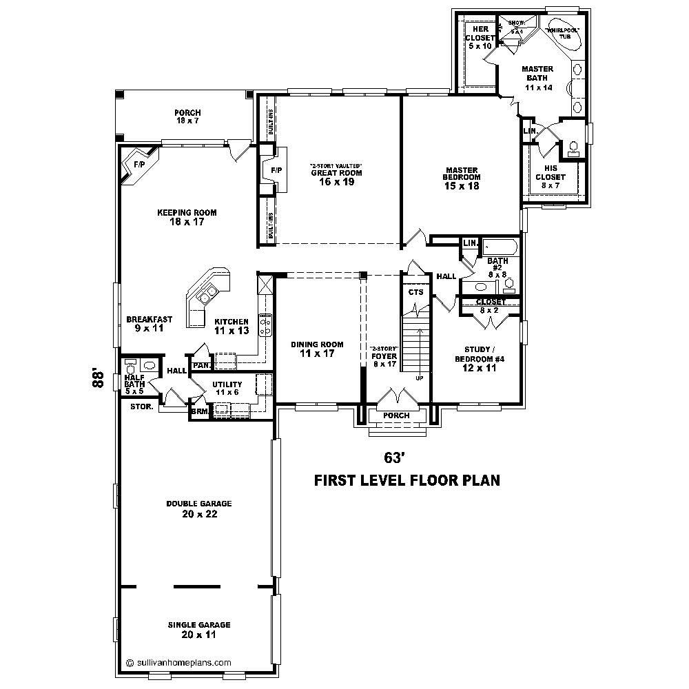 Floor Plan First Story of Country Plan #170-1638