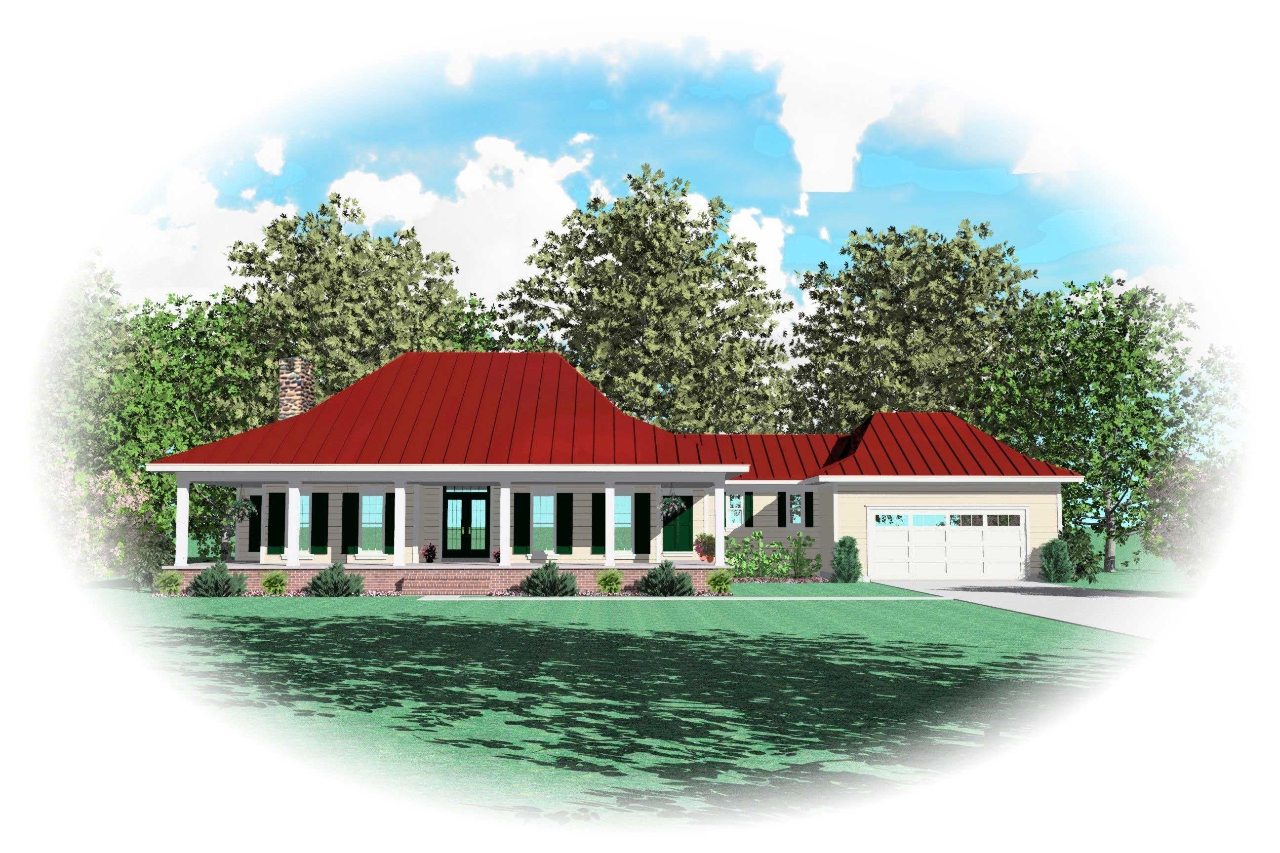 Front view of Country home (ThePlanCollection: House Plan #170-1643)