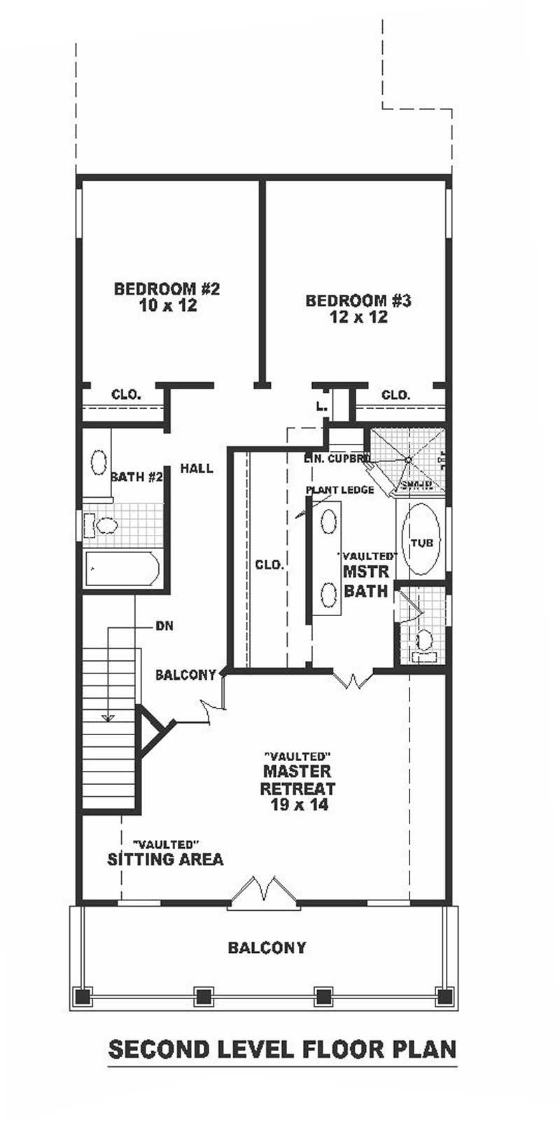 Floor Plan Second Story of Colonial Plan #170-1657