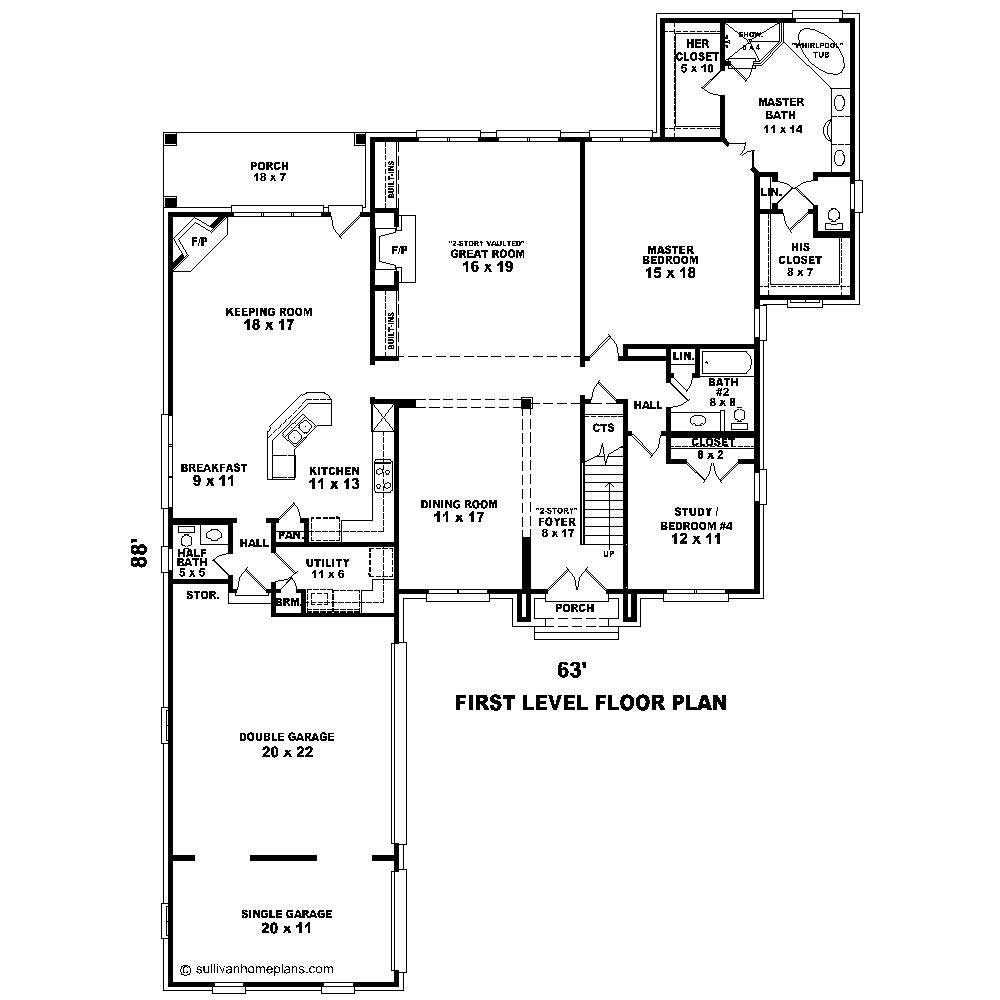 Floor Plan First Story of Country Plan #170-1663