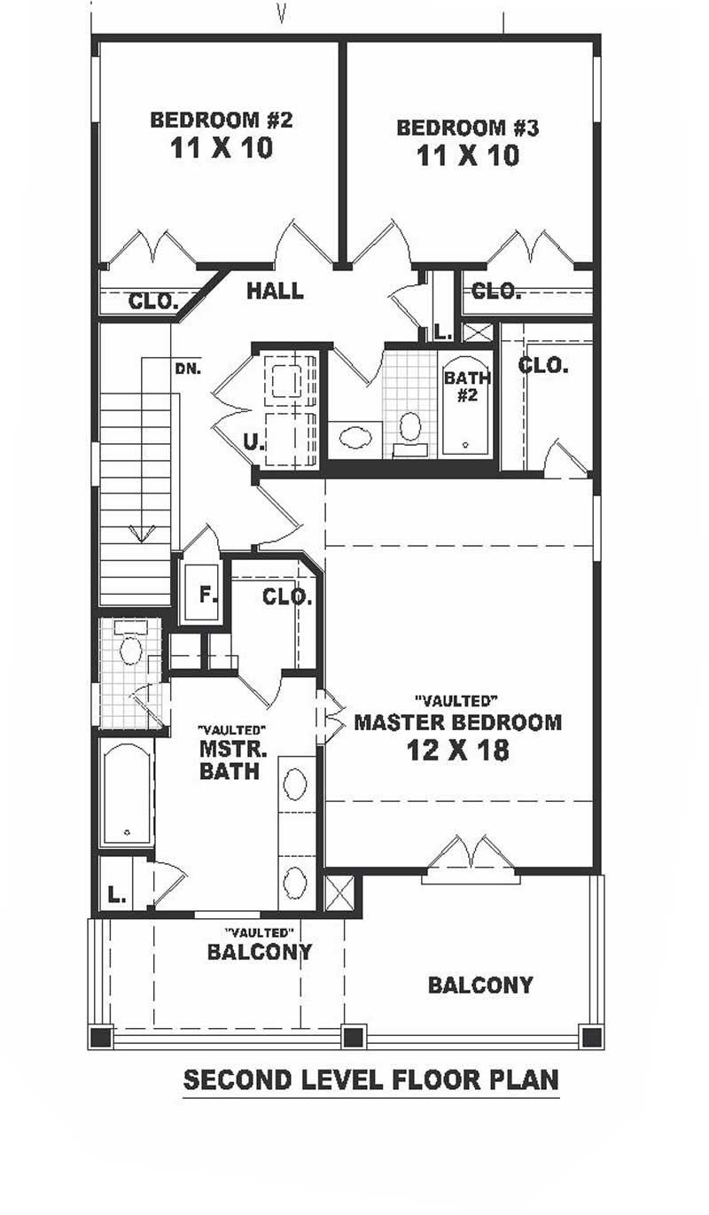 Floor Plan Second Story of Colonial Plan #170-1665