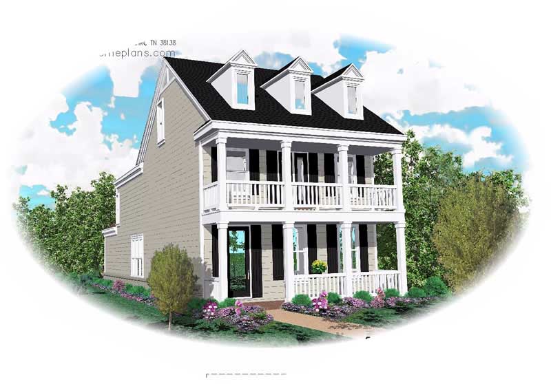 Front view of Colonial home (ThePlanCollection: House Plan #170-1667)