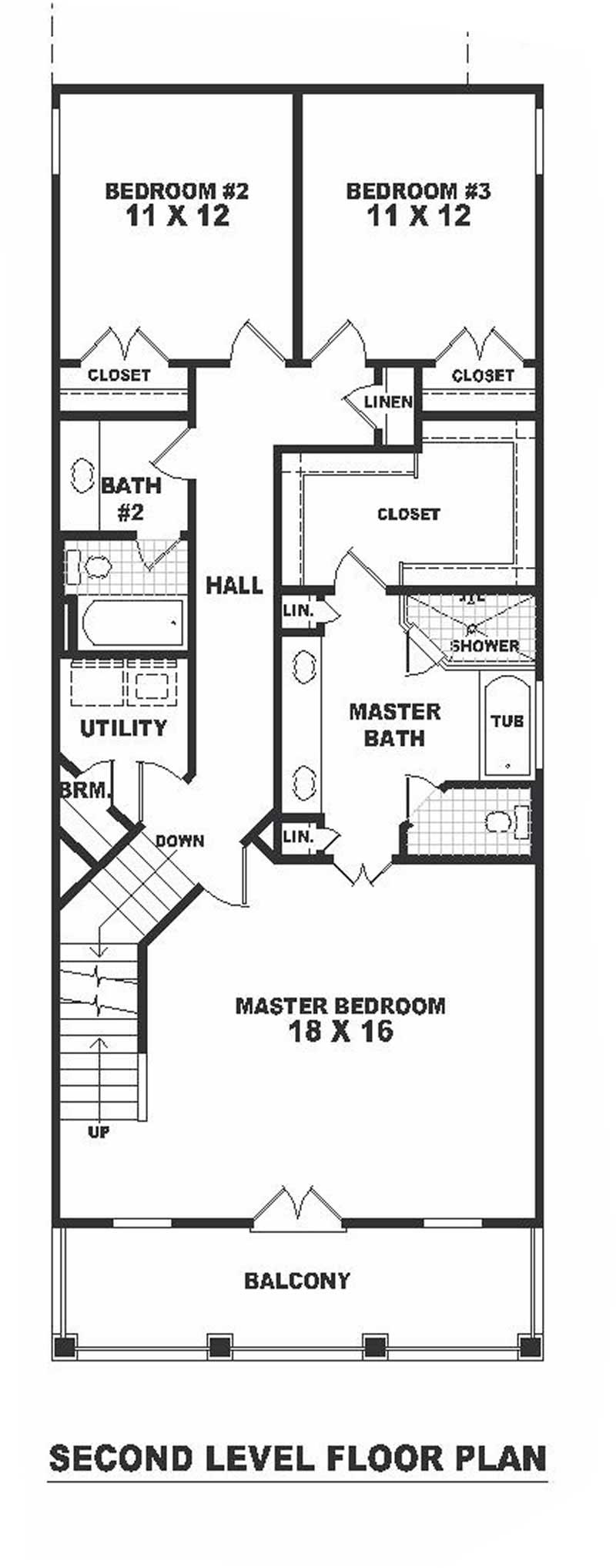 Floor Plan Second Story of Colonial Plan #170-1667