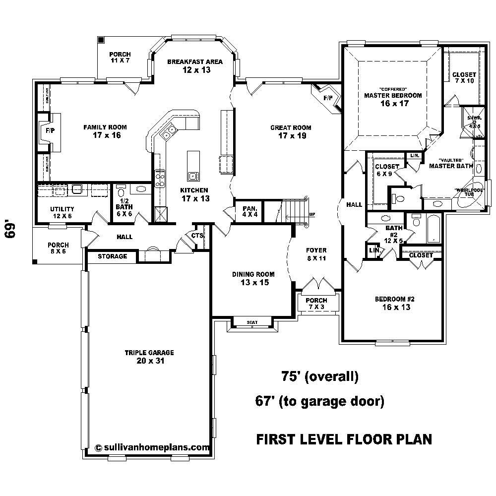 Floor Plan First Story of French Plan #170-1673