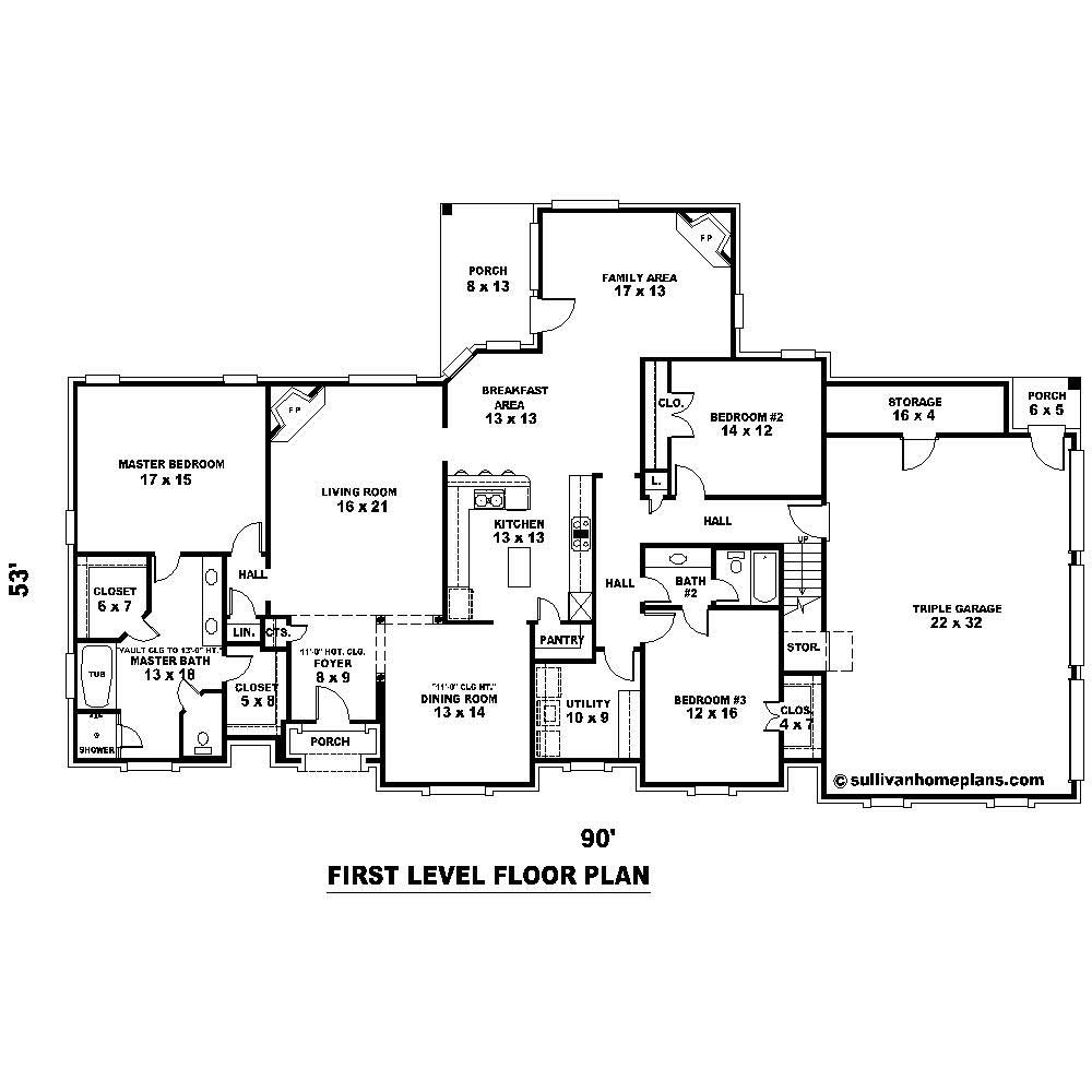 Floor Plan First Story of French Plan #170-1674