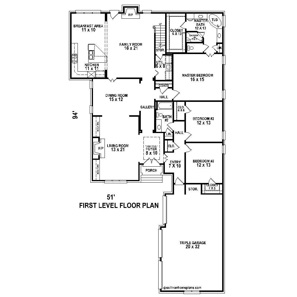 Floor Plan First Story of French Plan #170-1677