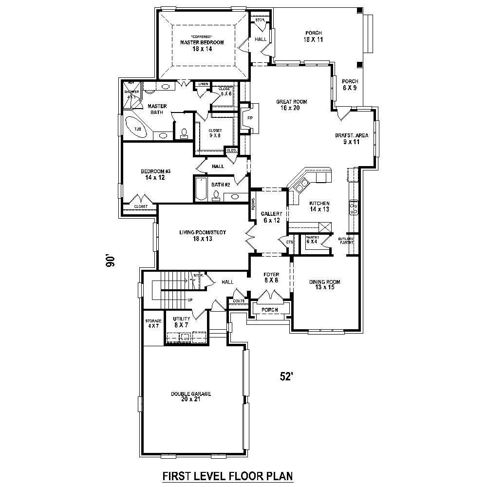 Floor Plan First Story of French Plan #170-1680
