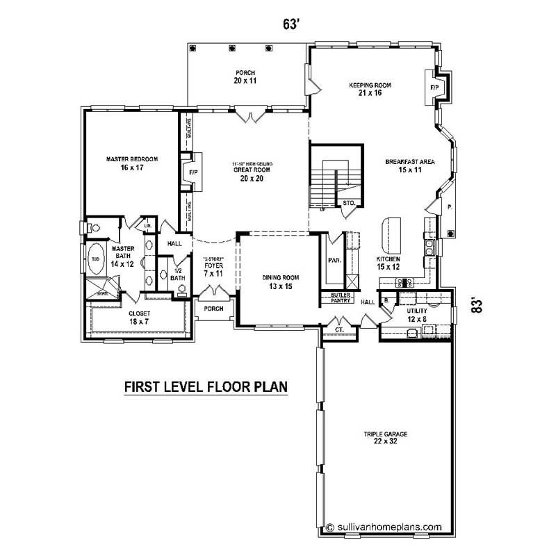 Floor Plan First Story of French Plan #170-1685