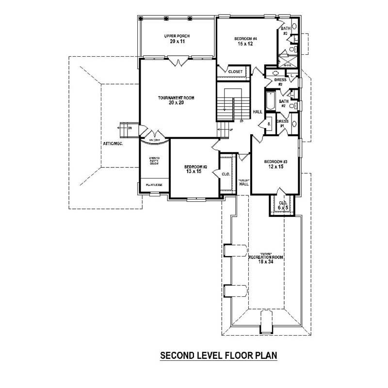 Floor Plan Second Story of French Plan #170-1685