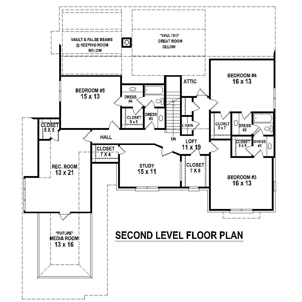 Floor Plan Second Story of French Plan #170-1691