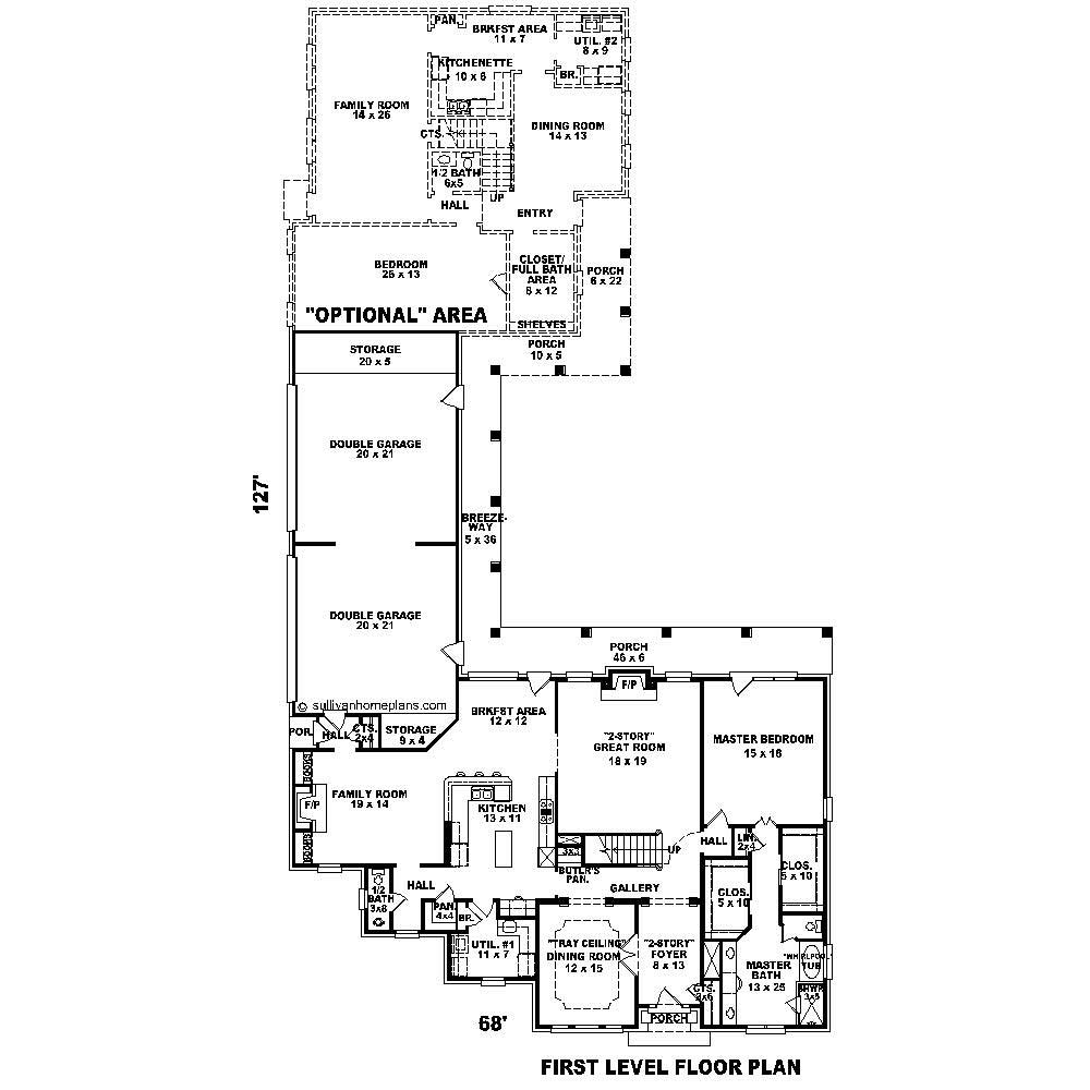 Floor Plan First Story of French Plan #170-1692