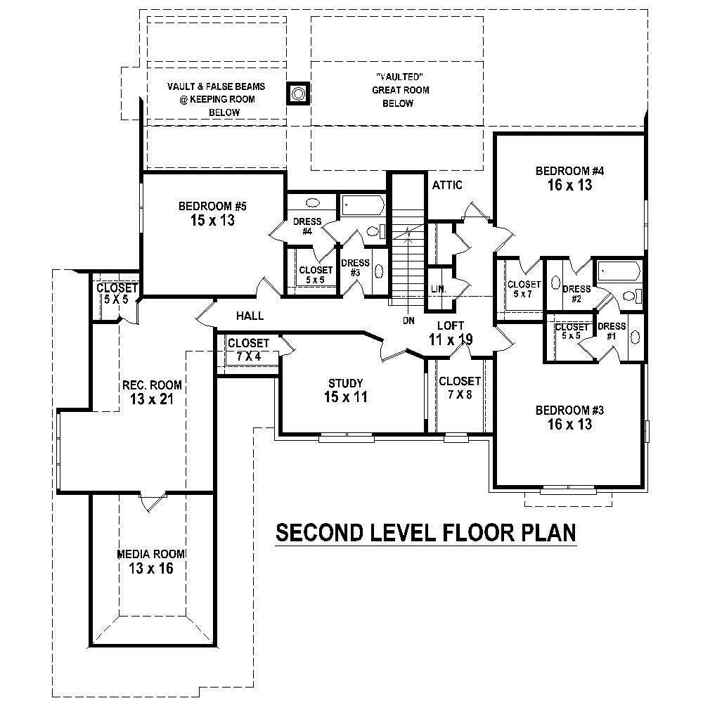 Floor Plan Second Story of French Plan #170-1693