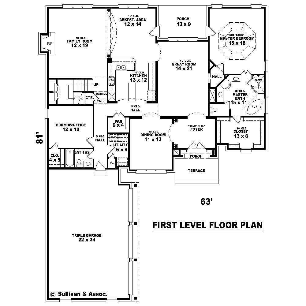 Floor Plan First Story of Country Plan #170-1695