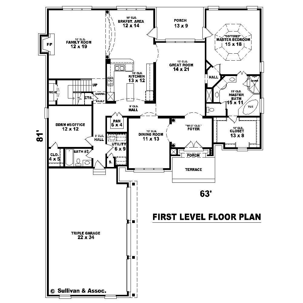Floor Plan First Story of Country Plan #170-1702