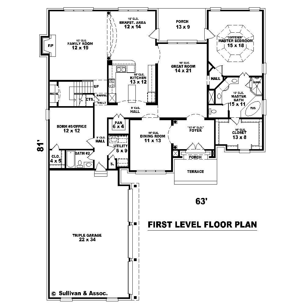 Floor Plan First Story of Country Plan #170-1704