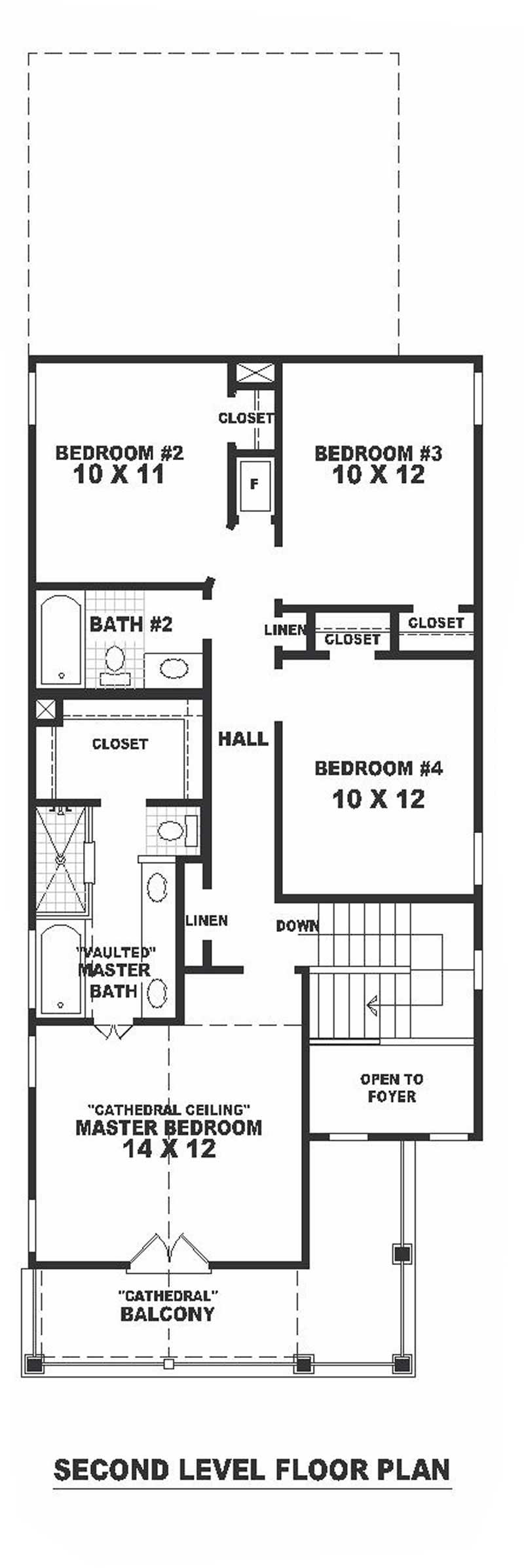 Floor Plan Second Story of Colonial Plan #170-1707