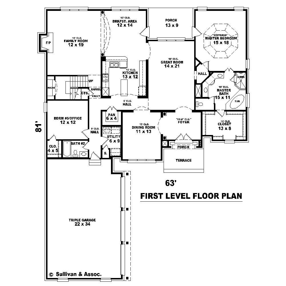 Floor Plan First Story of Country Plan #170-1714