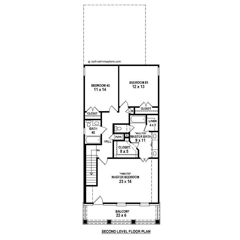 Floor Plan Second Story of Colonial Plan #170-1715