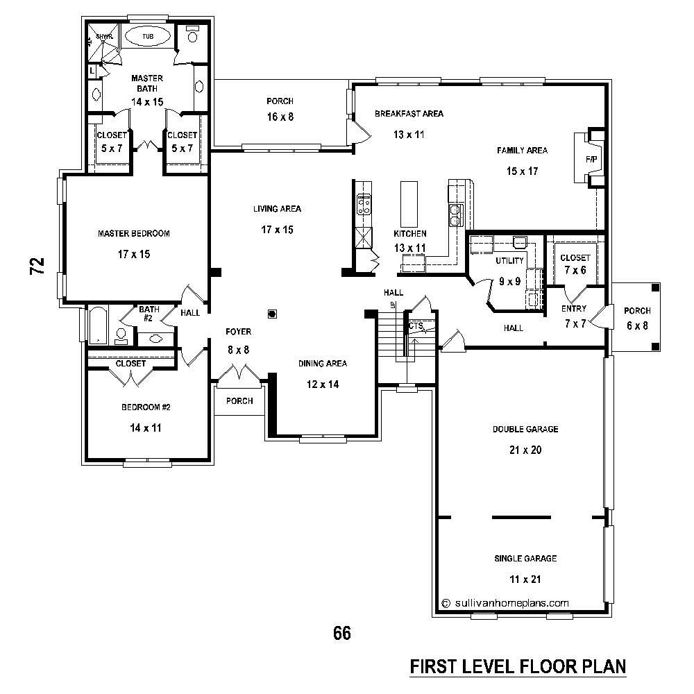 Floor Plan First Story of French Plan #170-1729