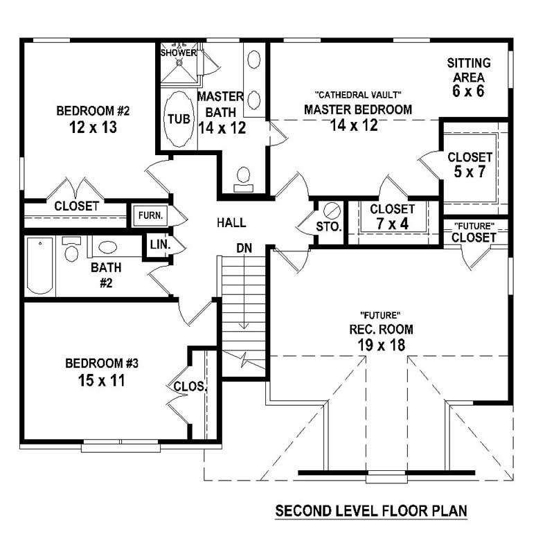 Floor Plan Second Story of European Plan #170-1734