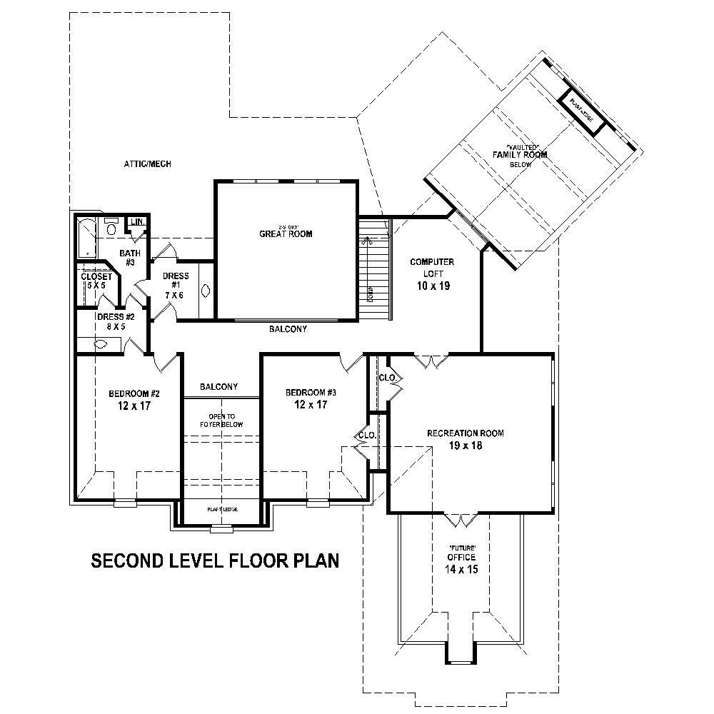 Floor Plan Second Story of Country Plan #170-1740