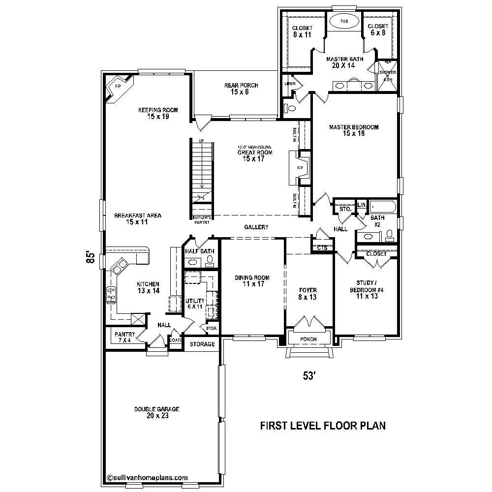 Floor Plan First Story of French Plan #170-1741