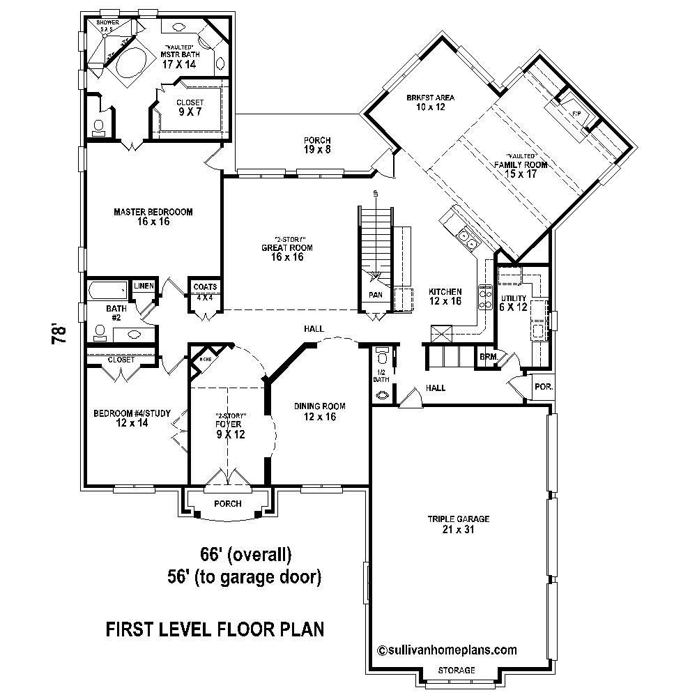 Floor Plan First Story of Country Plan #170-1742