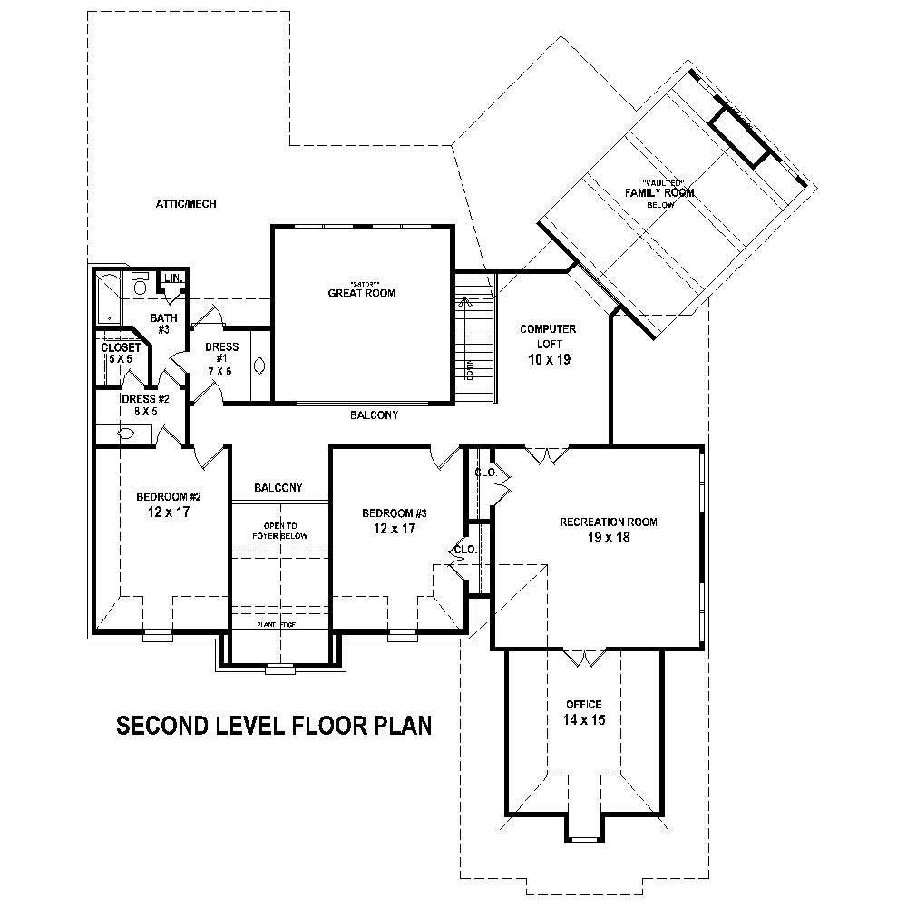 Floor Plan Second Story of Country Plan #170-1742