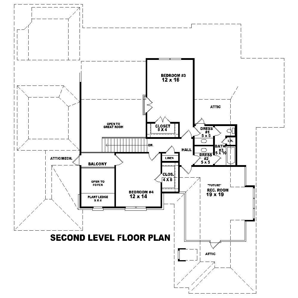 Floor Plan Second Story of French Plan #170-1753