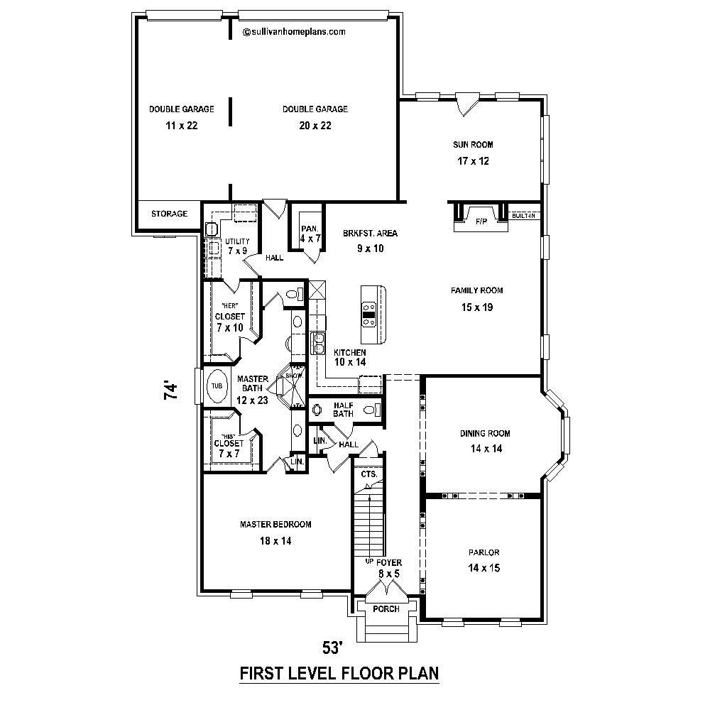 Floor Plan First Story of French Plan #170-1757