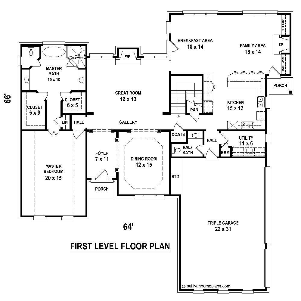 Floor Plan First Story of French Plan #170-1758